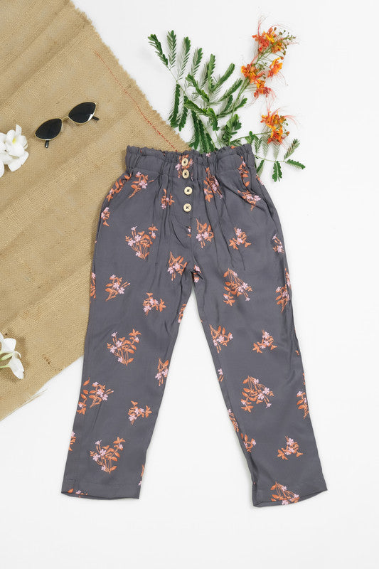 Heather Grey Straight Pant Front Button - Soft Summer Crepe - bottoms, grand-sale, bottom, pants, kids-clearance - Sprinkles Pakistan