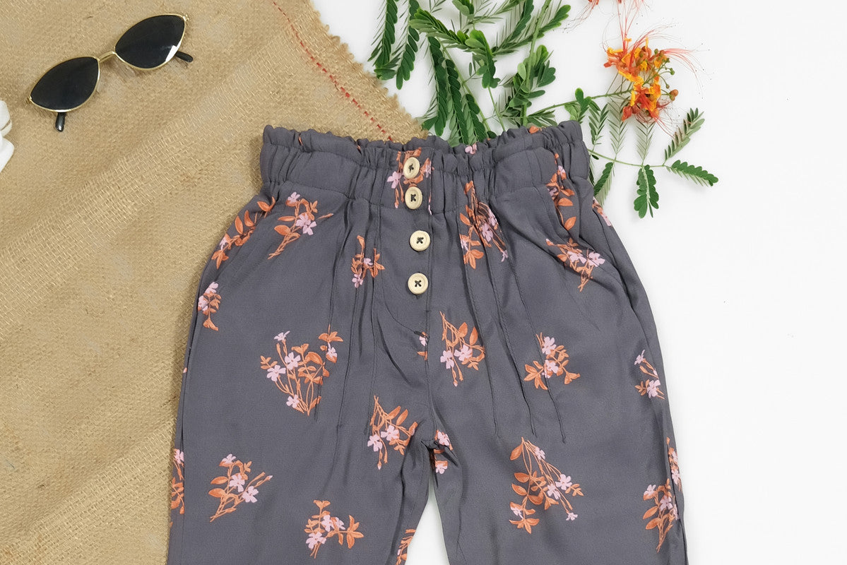 Heather Grey Straight Pant Front Button - Soft Summer Crepe - bottoms, grand-sale, bottom, pants, kids-clearance - Sprinkles Pakistan