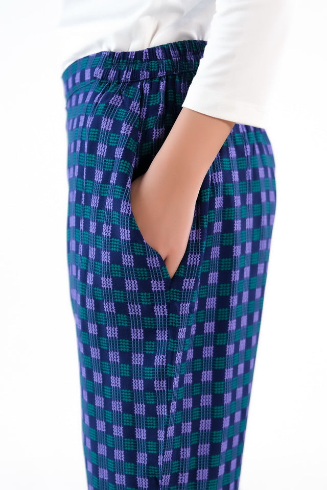Indigo Gingham Straight Pant