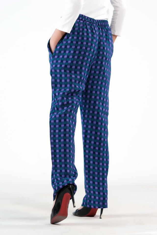 Indigo Gingham Straight Pant