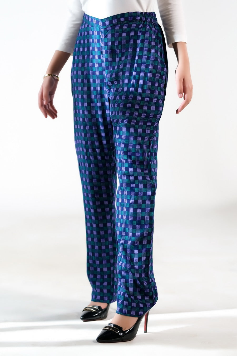 Indigo Gingham Straight Pant
