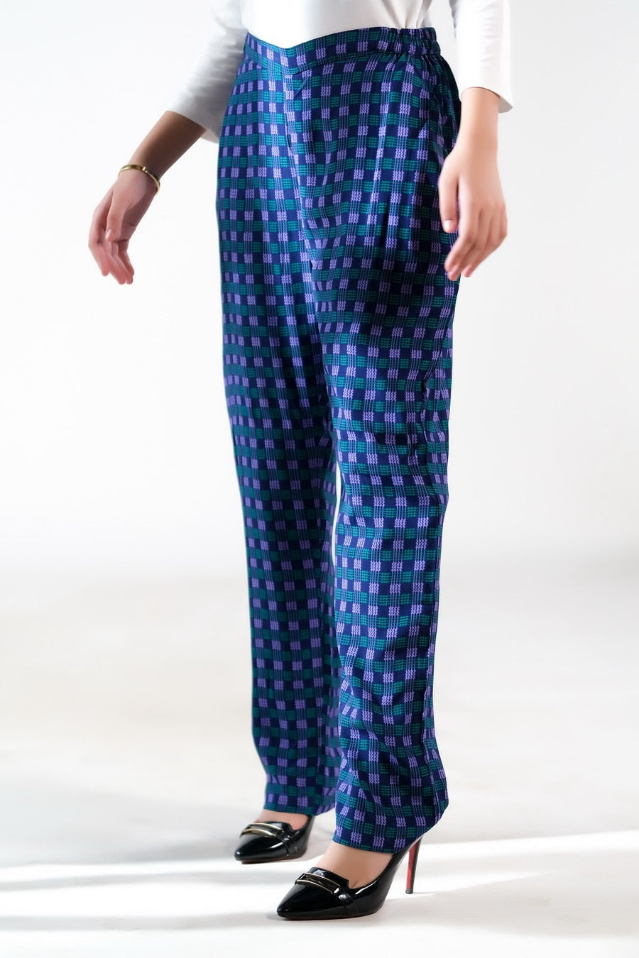 Indigo Gingham Straight Pant