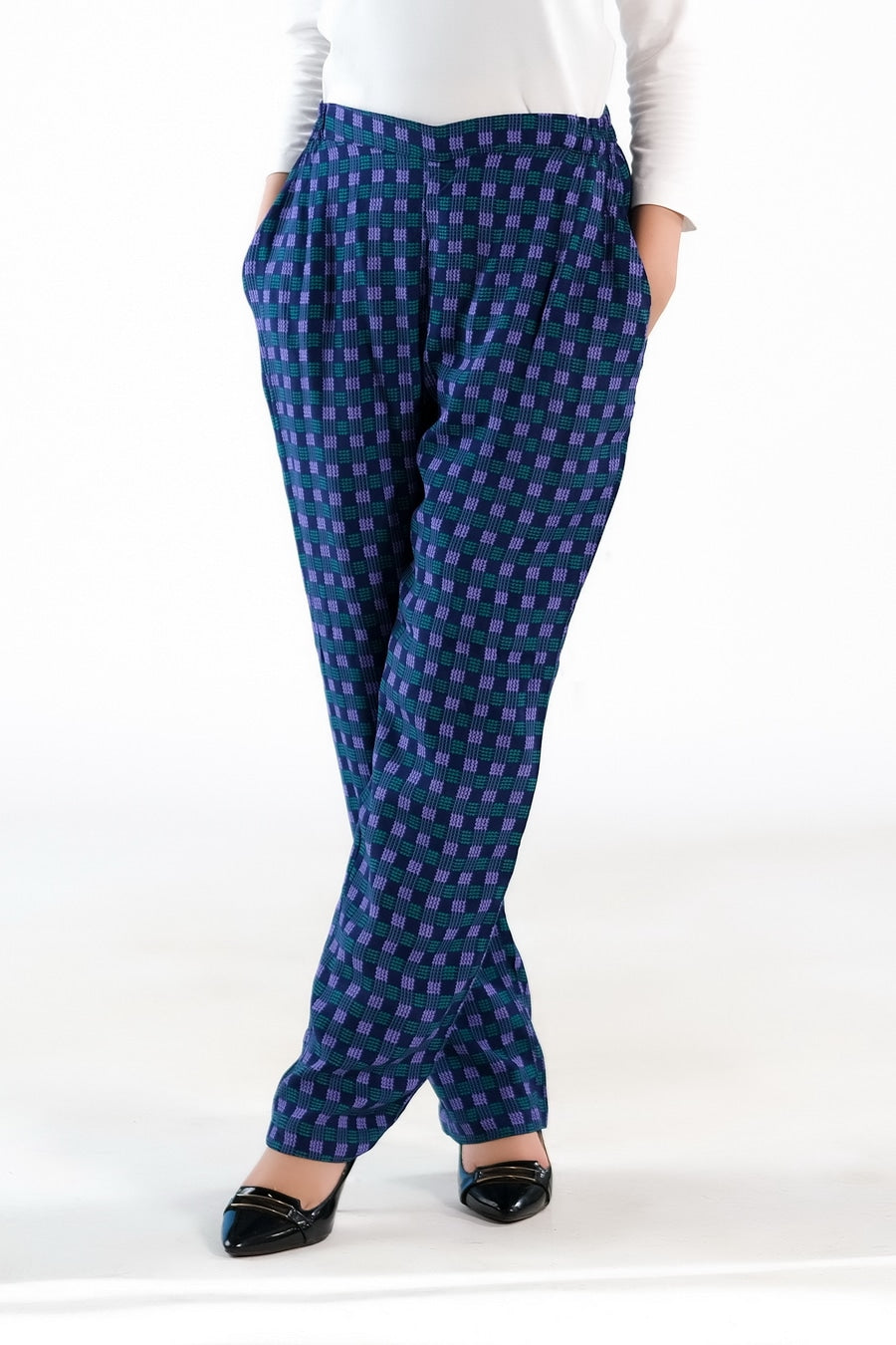 Indigo Gingham Straight Pant