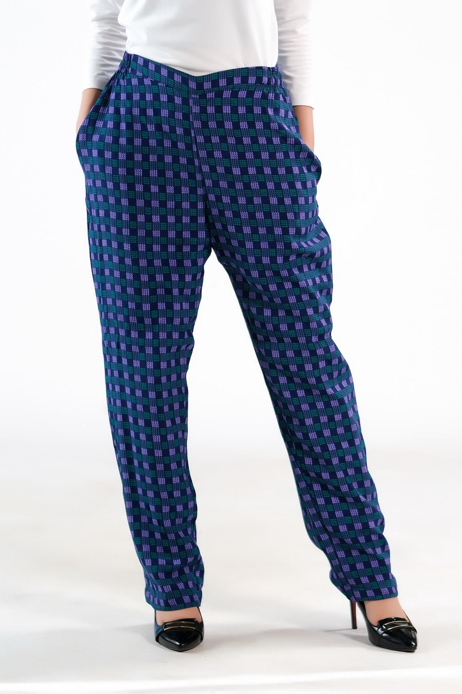 Indigo Gingham Straight Pant