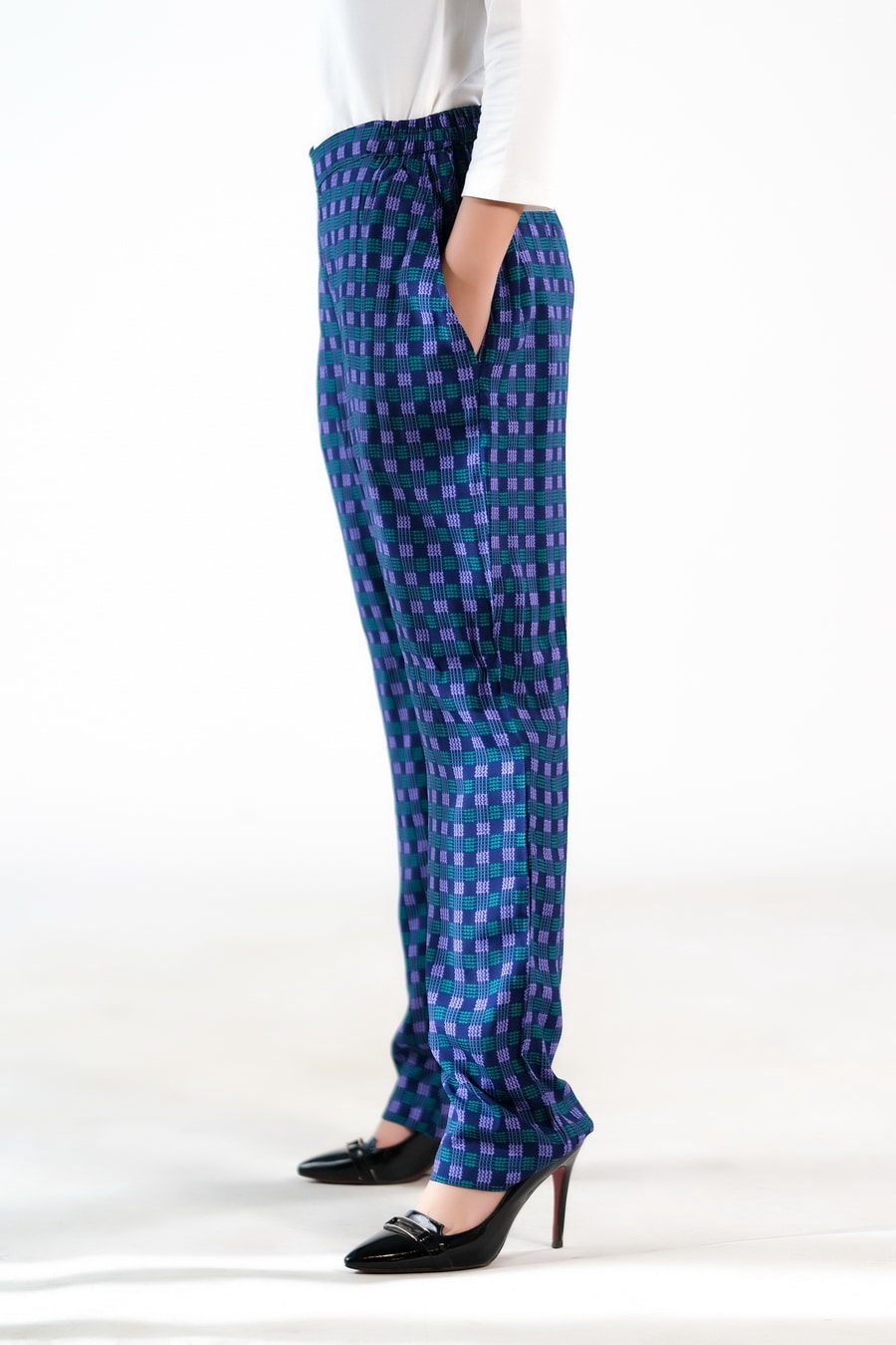 Indigo Gingham Straight Pant