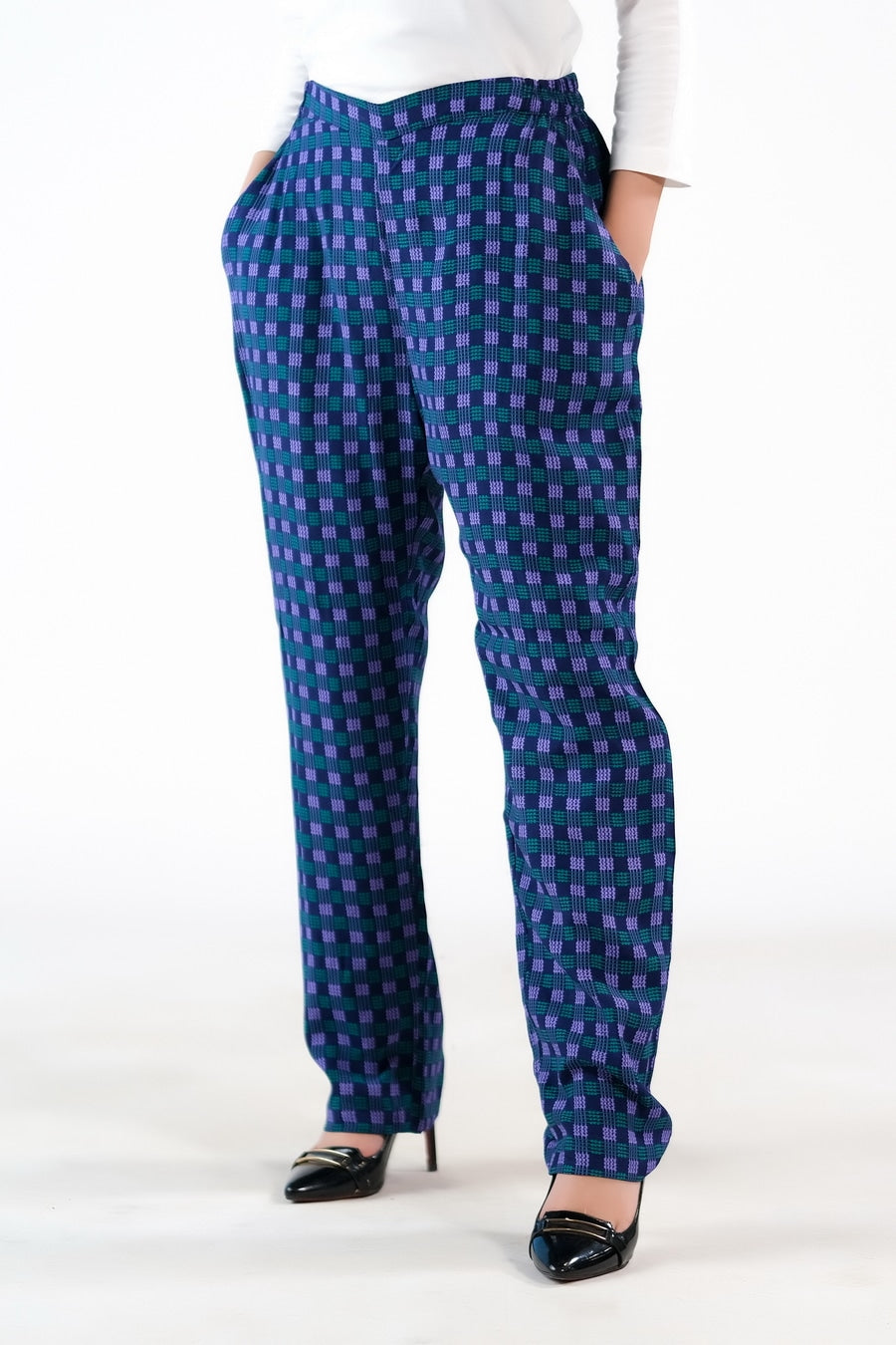 Indigo Gingham Straight Pant