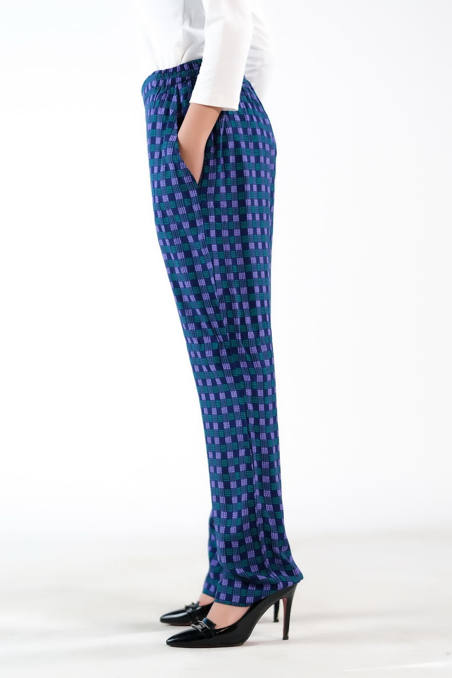 Indigo Gingham Straight Pant