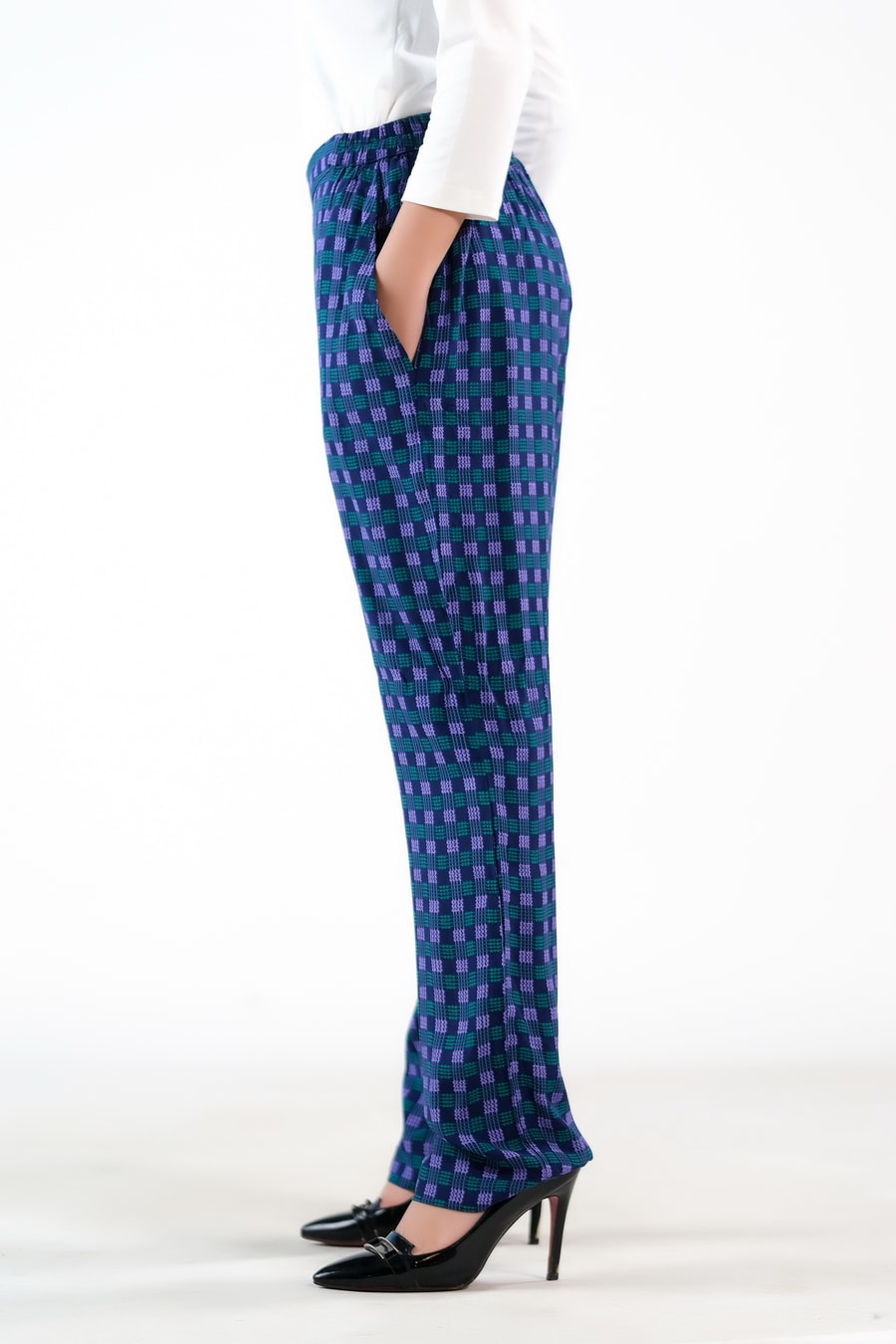 Indigo Gingham Straight Pant