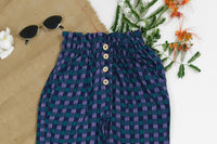 Indigo Gingham Straight Pant Front Button - Soft Summer Crepe - bottoms, grand-sale, bottom, pants, kids-clearance - Sprinkles Pakistan