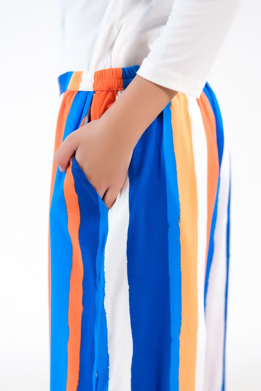 Candy Stripped Wide Leg Pant - Soft Summer Crepe - bottoms, pants, women-bottom, women-clearance - Sprinkles Pakistan