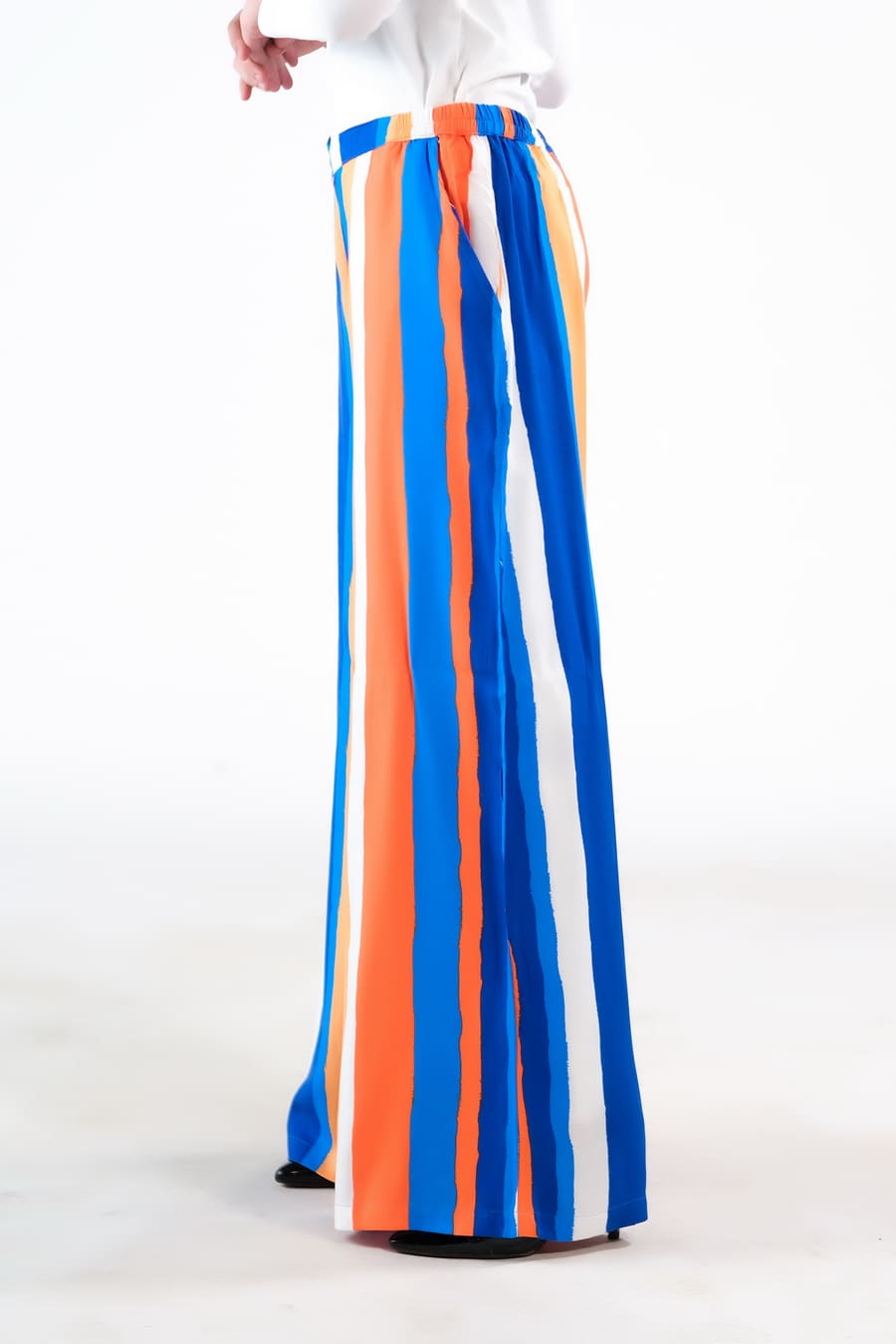 Candy Stripped Wide Leg Pant - Soft Summer Crepe - bottoms, pants, women-bottom, women-clearance - Sprinkles Pakistan
