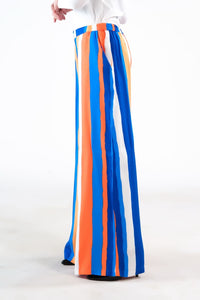 Candy Stripped Wide Leg Pant - Soft Summer Crepe - bottoms, pants, women-bottom, women-clearance - Sprinkles Pakistan