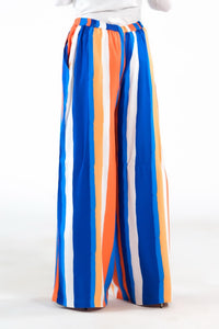 Candy Stripped Wide Leg Pant - Soft Summer Crepe - bottoms, pants, women-bottom, women-clearance - Sprinkles Pakistan