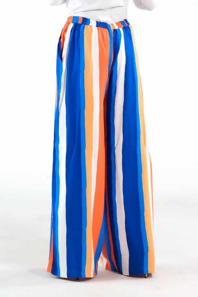 Candy Stripped Wide Leg Pant - Soft Summer Crepe - bottoms, pants, women-bottom, women-clearance - Sprinkles Pakistan