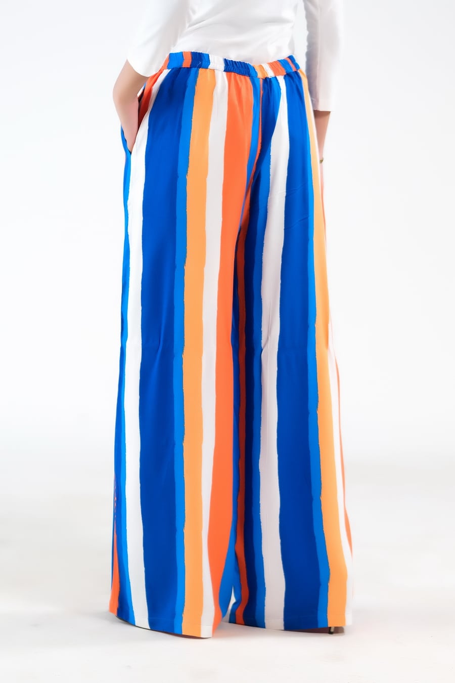 Candy Stripped Wide Leg Pant - Soft Summer Crepe - bottoms, pants, women-bottom, women-clearance - Sprinkles Pakistan