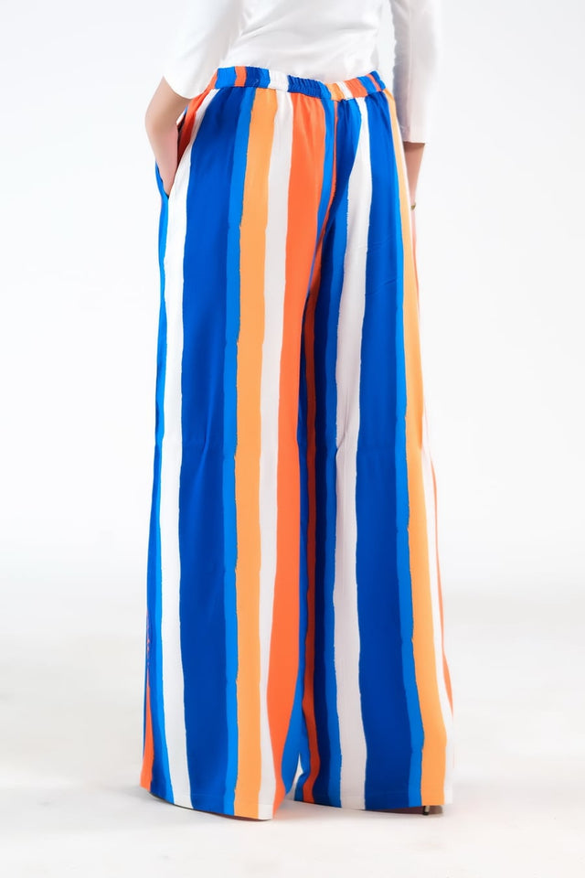 Candy Stripped Wide Leg Pant - Soft Summer Crepe - bottoms, pants, women-bottom, women-clearance - Sprinkles Pakistan