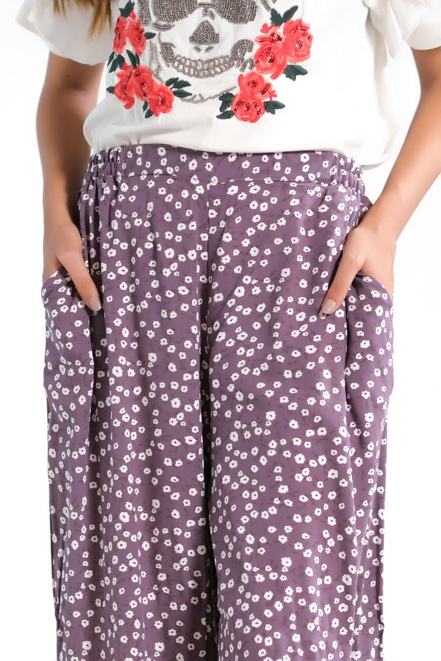 Allover Ditsy Floral Wide Leg Pant