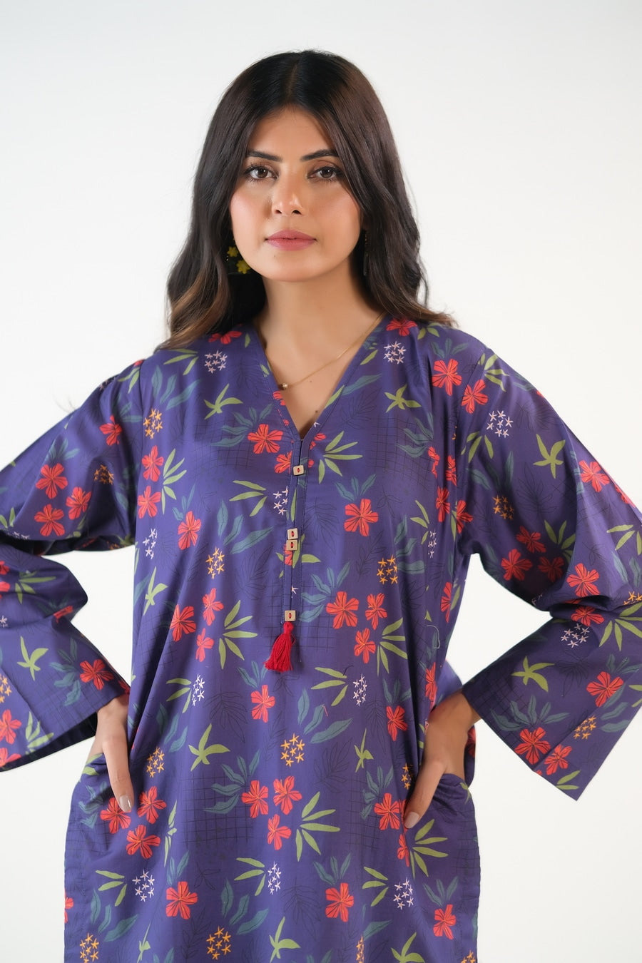 Navy Abstract Floral - Cambric - Cambric - cambric, dresses, 2pcs-rtw, women-clearance - Sprinkles Pakistan