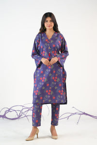 Navy Abstract Floral - Cambric - Cambric - cambric, dresses, 2pcs-rtw, women-clearance - Sprinkles Pakistan