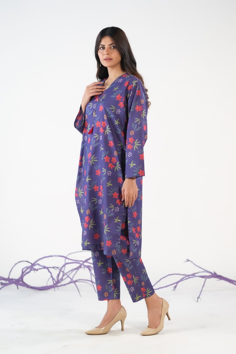 Navy Abstract Floral - Cambric - Cambric - cambric, dresses, 2pcs-rtw, women-clearance - Sprinkles Pakistan