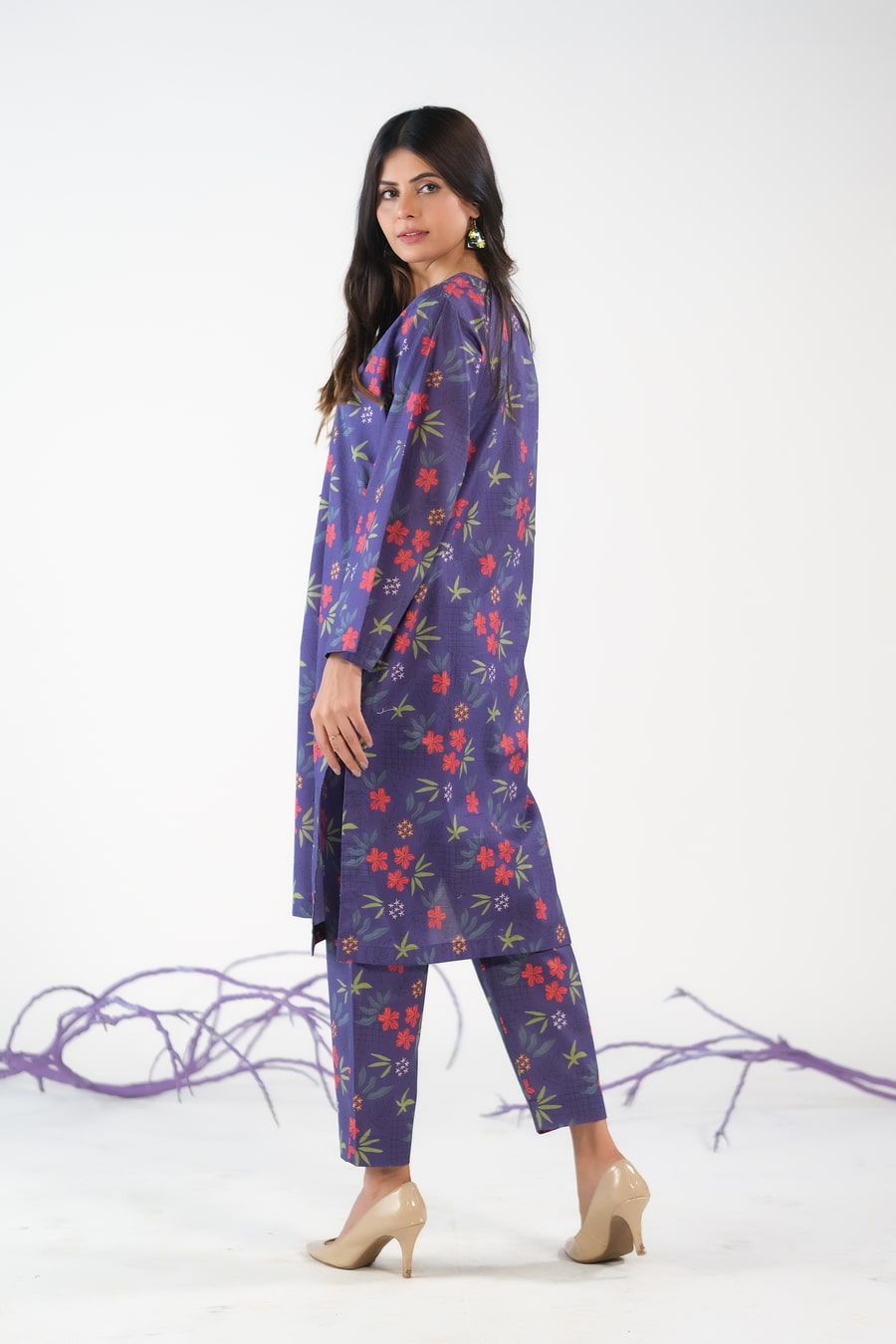Navy Abstract Floral - Cambric - Cambric - cambric, dresses, 2pcs-rtw, women-clearance - Sprinkles Pakistan