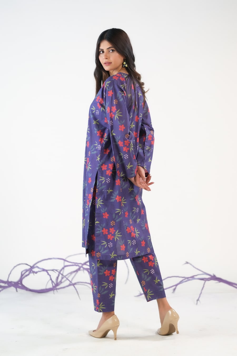 Navy Abstract Floral - Cambric - Cambric - cambric, dresses, 2pcs-rtw, women-clearance - Sprinkles Pakistan