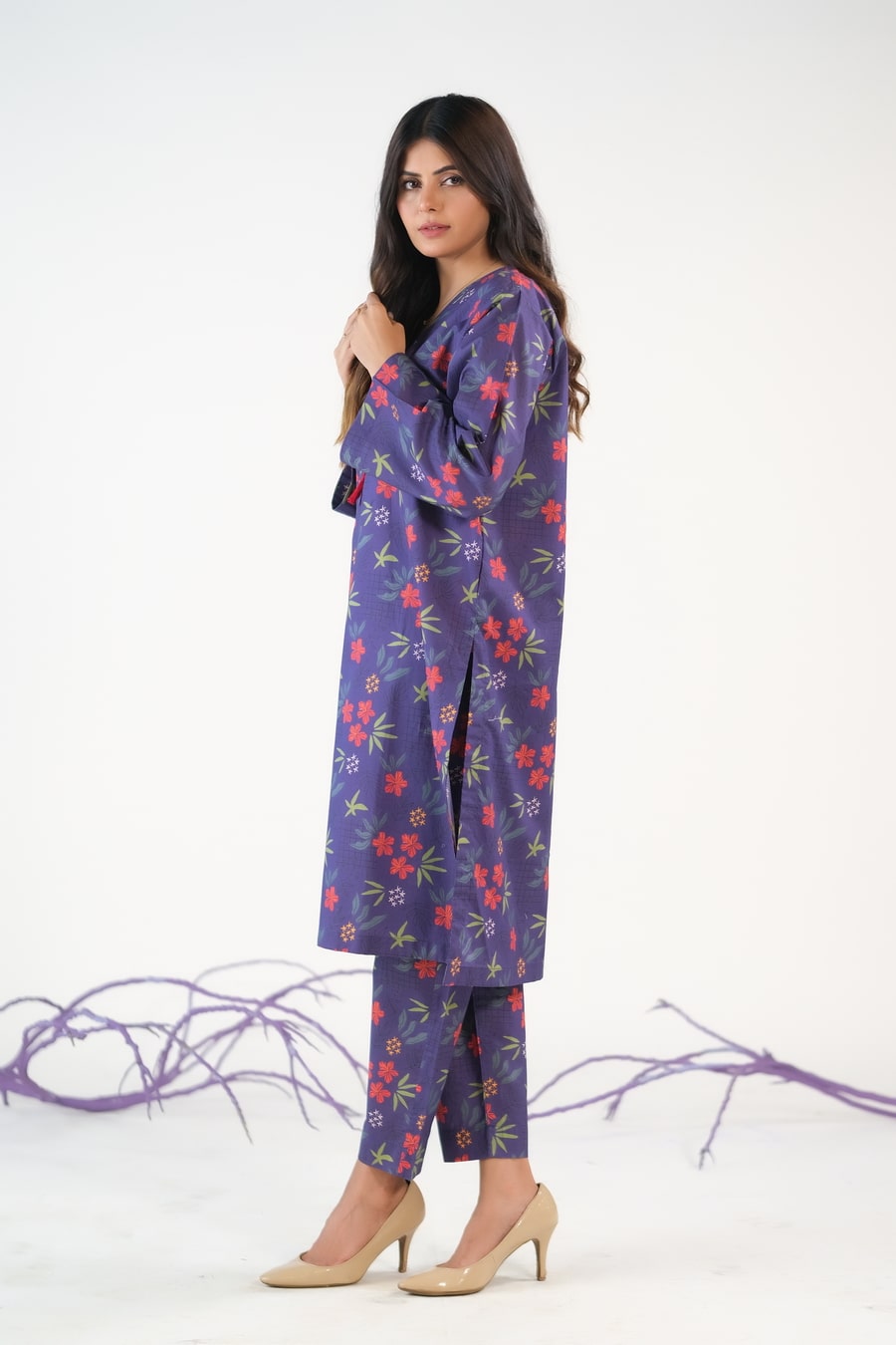 Navy Abstract Floral - Cambric - Cambric - cambric, dresses, 2pcs-rtw, women-clearance - Sprinkles Pakistan