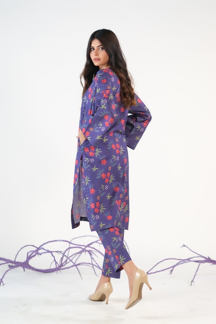 Navy Abstract Floral - Cambric - Cambric - cambric, dresses, 2pcs-rtw, women-clearance - Sprinkles Pakistan