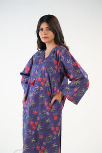 Navy Abstract Floral - Cambric - Cambric - cambric, dresses, 2pcs-rtw, women-clearance - Sprinkles Pakistan