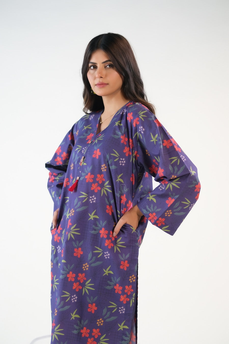 Navy Abstract Floral - Cambric - Cambric - cambric, dresses, 2pcs-rtw, women-clearance - Sprinkles Pakistan
