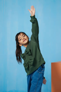 Bow Charm Sweatshirt - Dark Green - Fleece - kids, kids-winter, sweat-shirts-hoodies, western - Sprinkles Pakistan