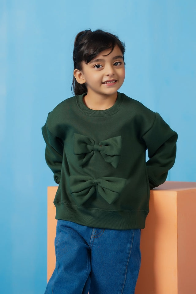 Bow Charm Sweatshirt - Dark Green