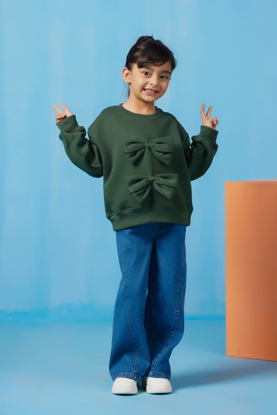 Bow Charm Sweatshirt - Dark Green - Fleece - kids, kids-winter, sweat-shirts-hoodies, western - Sprinkles Pakistan