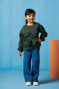 Bow Charm Sweatshirt - Dark Green - Fleece - kids, kids-winter, sweat-shirts-hoodies, western - Sprinkles Pakistan