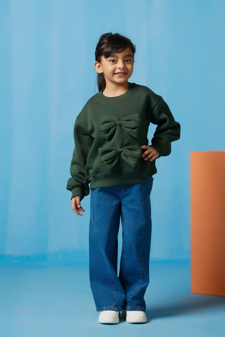 Bow Charm Sweatshirt - Dark Green - Fleece - kids, kids-winter, sweat-shirts-hoodies, western - Sprinkles Pakistan
