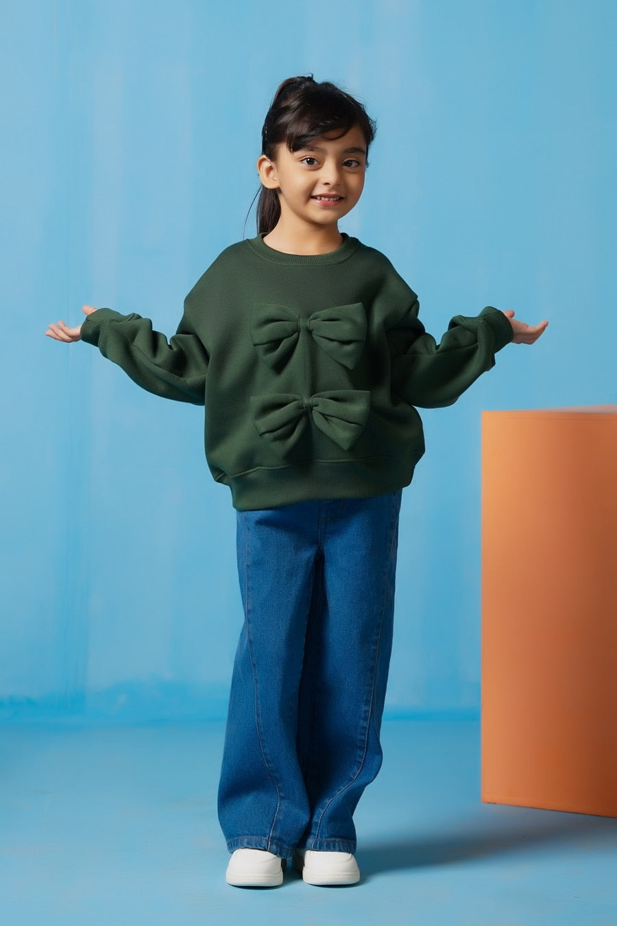 Bow Charm Sweatshirt - Dark Green - Fleece - kids, kids-winter, sweat-shirts-hoodies, western - Sprinkles Pakistan