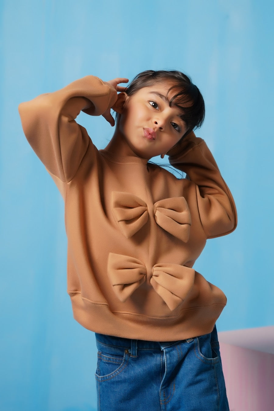 Bow Charm Sweatshirt - Coffee Brown - Fleece - kids, kids-winter, sweat-shirts-hoodies, western - Sprinkles Pakistan