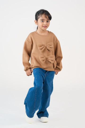 Bow Charm Sweatshirt - Coffee Brown