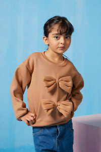 Bow Charm Sweatshirt - Coffee Brown - Fleece - kids, kids-winter, sweat-shirts-hoodies, western - Sprinkles Pakistan
