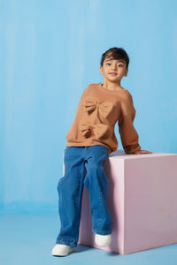 Bow Charm Sweatshirt - Coffee Brown - Fleece - kids, kids-winter, sweat-shirts-hoodies, western - Sprinkles Pakistan