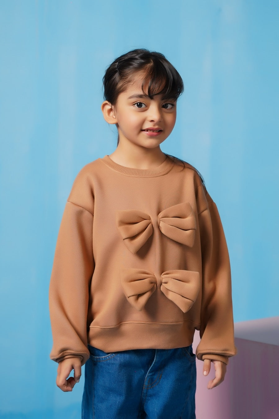 Bow Charm Sweatshirt - Coffee Brown - Fleece - kids, kids-winter, sweat-shirts-hoodies, western - Sprinkles Pakistan