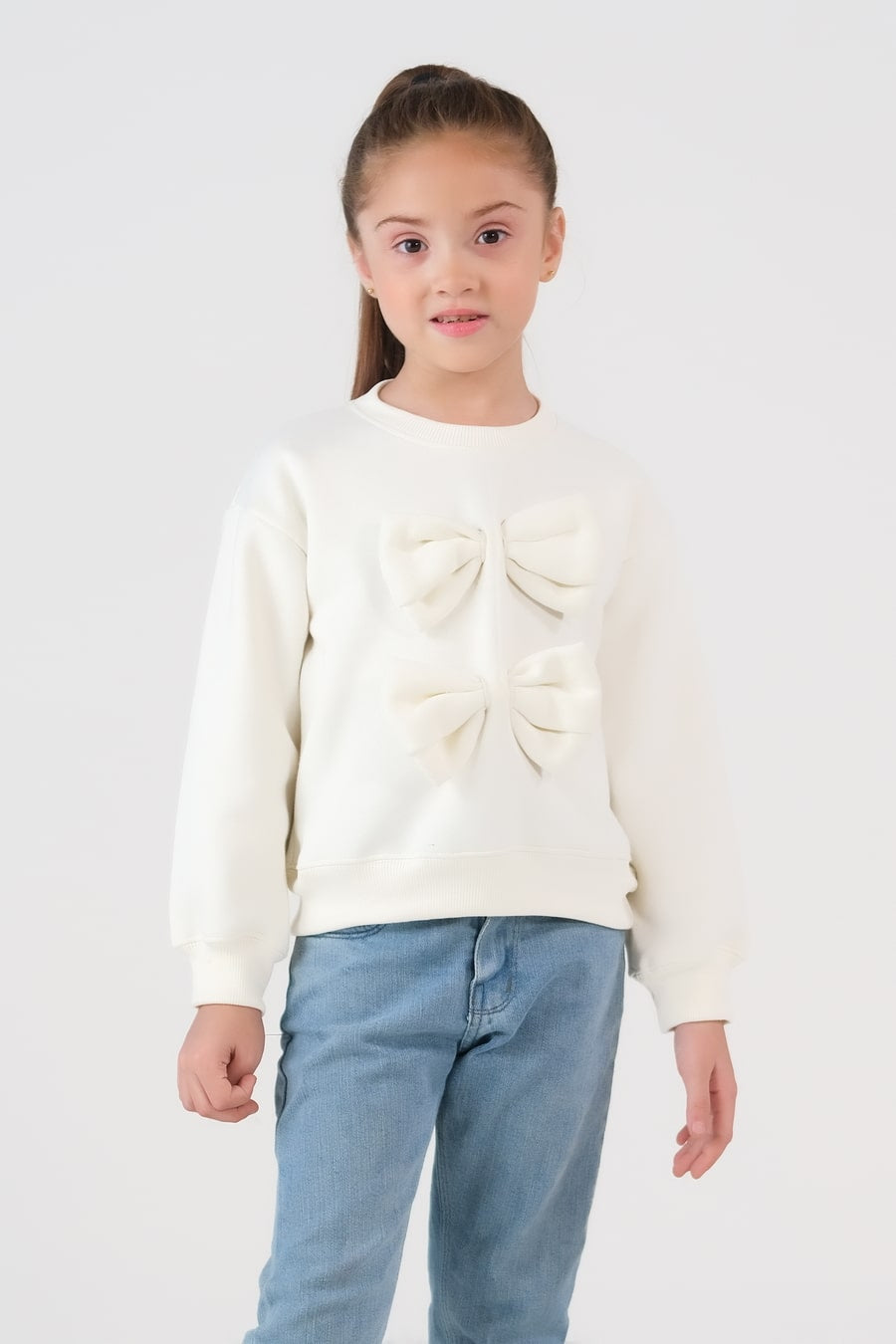 Bow Charm Sweatshirt - Cream White - Fleece - kids, kids-winter, sweat-shirts-hoodies, western - Sprinkles Pakistan