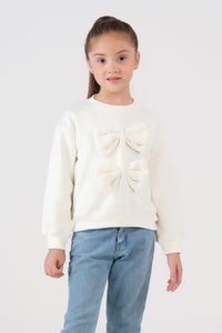 Bow Charm Sweatshirt - Cream White - Fleece - kids, kids-winter, sweat-shirts-hoodies, western - Sprinkles Pakistan