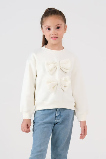 Bow Charm Sweatshirt - Cream White