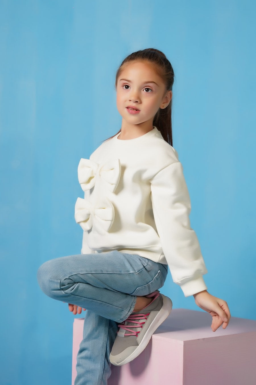 Bow Charm Sweatshirt - Cream White - Fleece - kids, kids-winter, sweat-shirts-hoodies, western - Sprinkles Pakistan