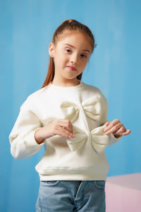 Bow Charm Sweatshirt - Cream White - Fleece - kids, kids-winter, sweat-shirts-hoodies, western - Sprinkles Pakistan