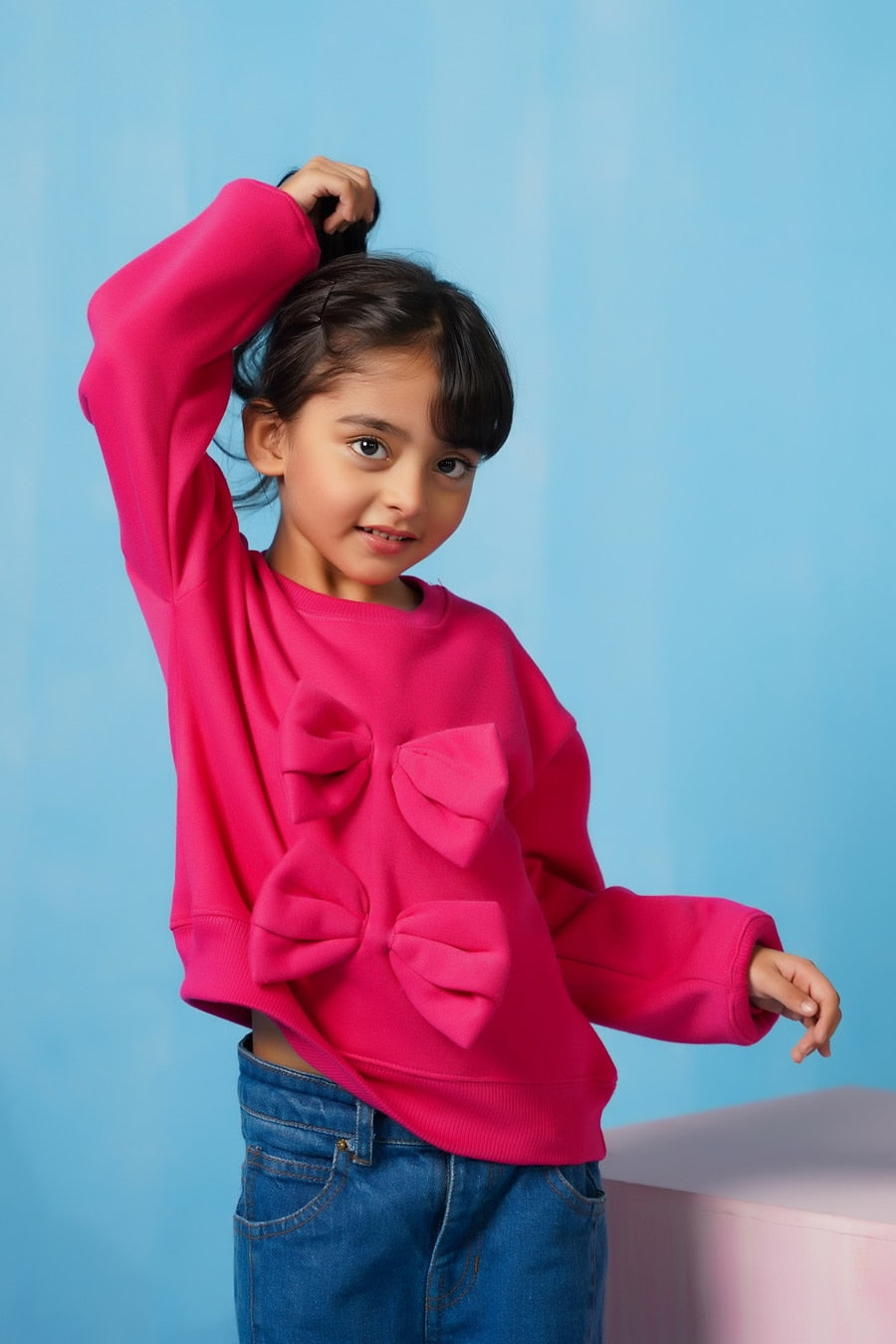 Bow Charm Sweatshirt - Hot Pink