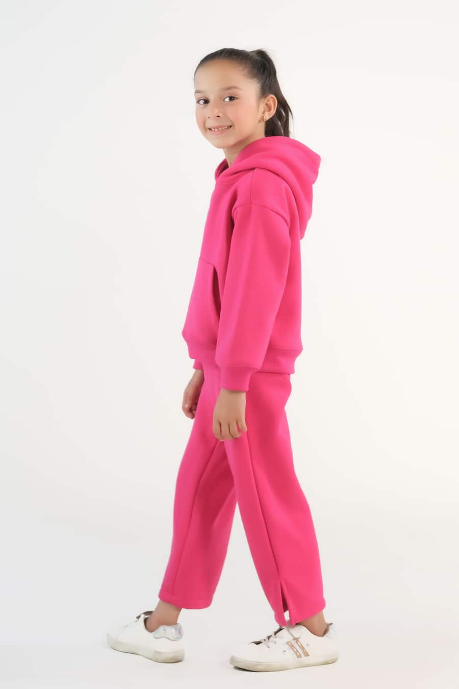 Hoodie With Slit Open Flared Pants - Hot Pink