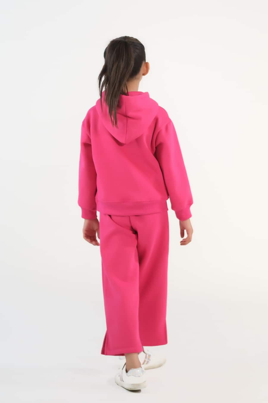 Hoodie With Slit Open Flared Pants - Hot Pink