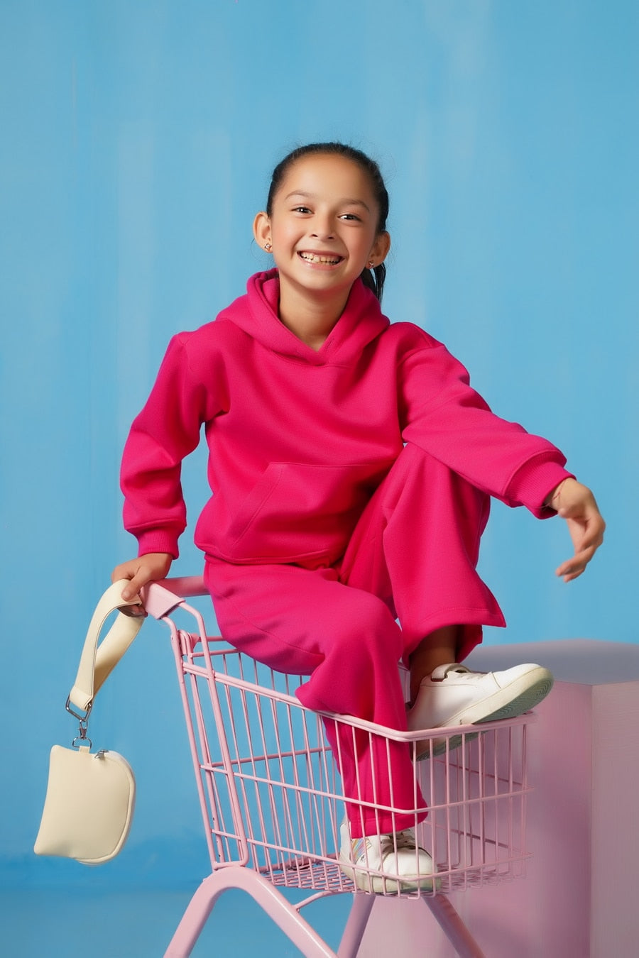 Hoodie With Slit Open Flared Pants - Hot Pink